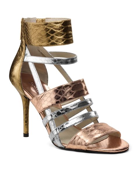 michael kors silver and gold sandals|rose gold Michael Kors heels.